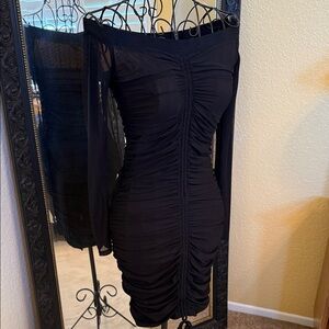 Privy Black Long Sleeve Ruched Dress